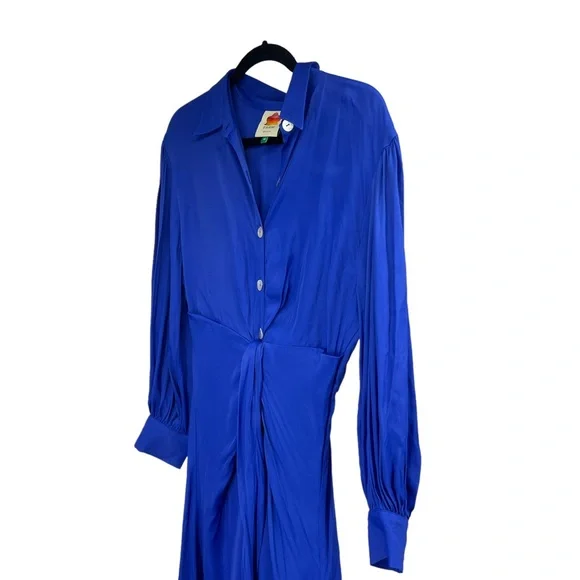 Farm Rio bright blue long dress with button front and beaded belted waist Medium - Picture 5 of 10